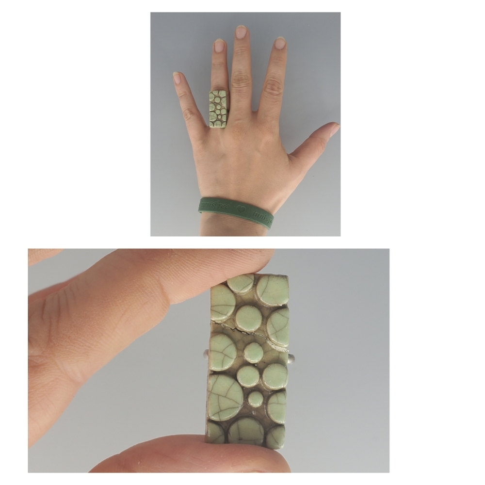 Green Lego Like Unique Ring and Green Silicone Bracelet Set